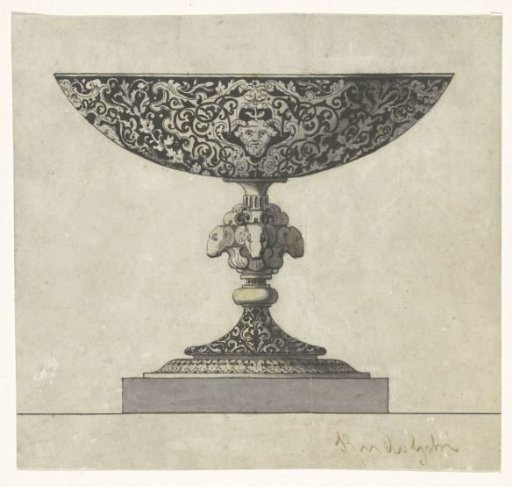 Design for an enameled coupe with a nodus decorated with ram's heads