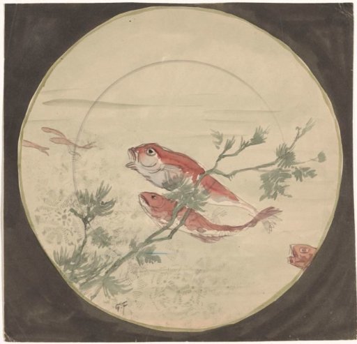 Design for a plate with red fish swimming upwards