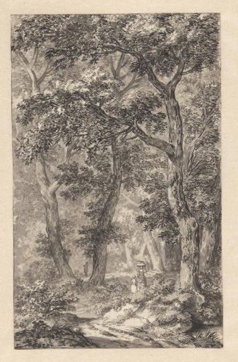 A woman and a child on a woodland path