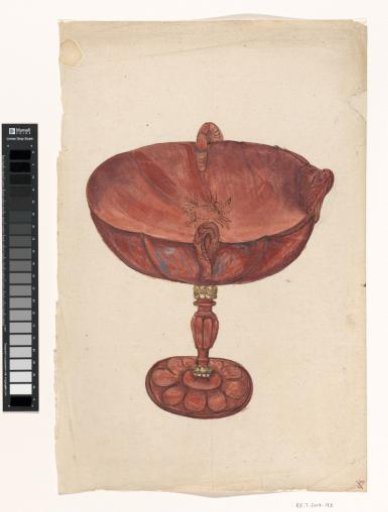 Drawing of a red chalice of semi-precious stone with gold mounting
