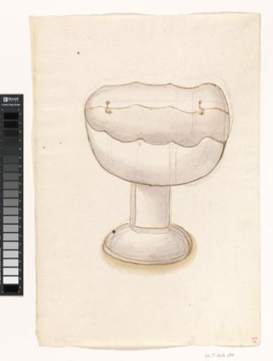 Drawing of a case belonging to the red chalice of semi-precious stone with gold mounting