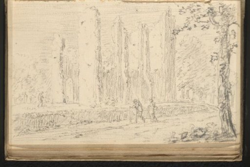 Walkers near a ruin