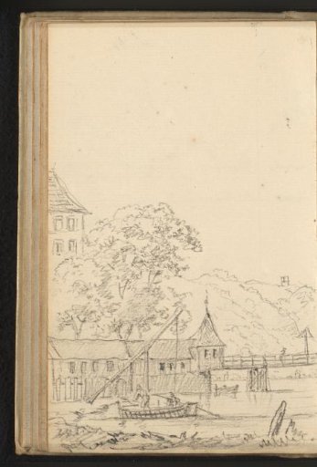 View of a wooden bridge over the Danube in Linz