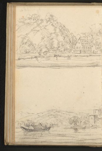 View of a house near Linz and Spielberg Castle on the Danube