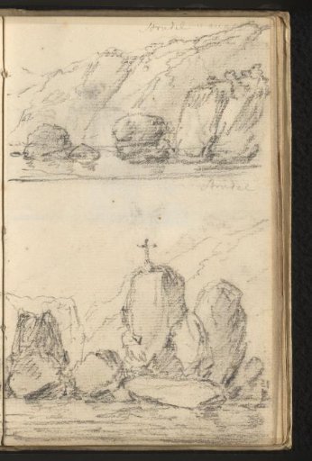 Two views of rocky banks of the Danube at a rapid