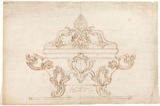Oval tureen with a lid crowned by an artichoke, standing on a thin plate with chamfered corners