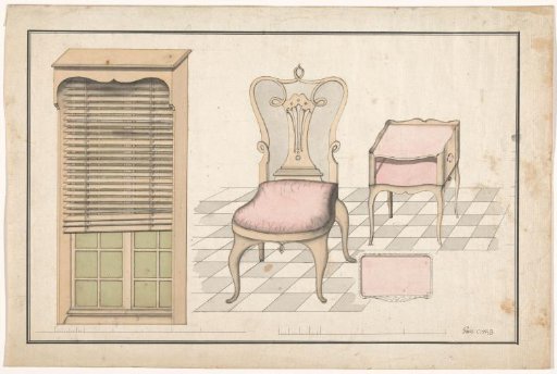 Window frame, chair and nightstand