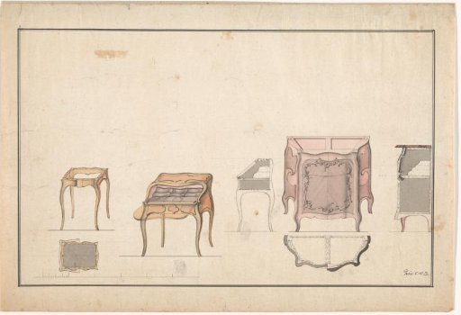 Table, desk and low wall cabinet
