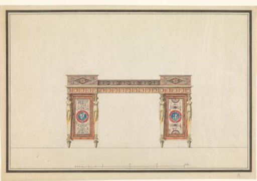 Design for a desk, with a variant in the decoration of the doors