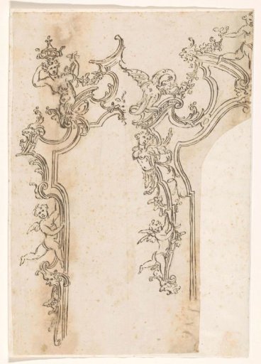 The upper left corner of two mirror frames with figures, masks and a dragon