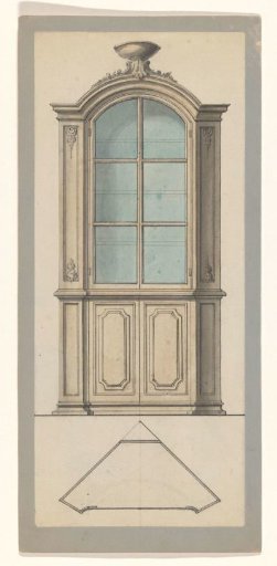 Design drawing of a corner cabinet
