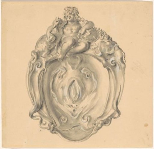 Drawing of 17th-century silver belonging to an album
