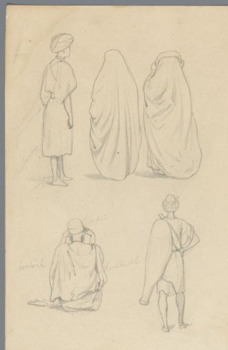 Five figures in Eastern clothing, men and women