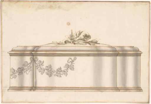Design for a silver box with lid, with alternative solutions on the left and right