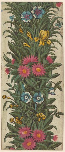 Design for a standing border of leaves and flowers, for a printed fabric (toile de Jouy)