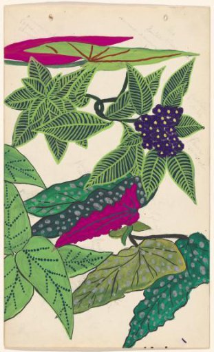 Design for embroidery of flowers and leaves