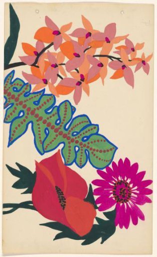 Design for embroidery of leaves and flowers