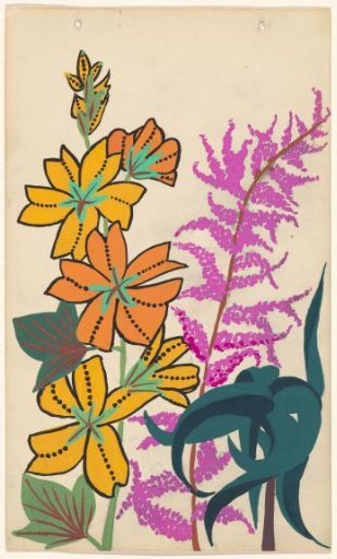 Design for embroidery of flower branches and leaves