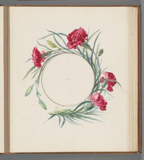 Four red carnations around a circle