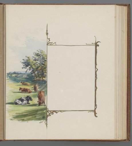 Vignette next to a landscape with cows