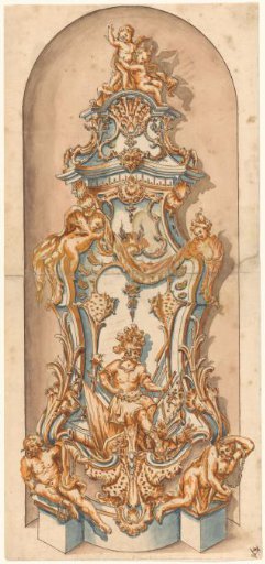 Design for a stove (Ofen) with Mars and two conquered, chained naked men, in a niche