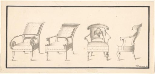 Four armchairs with upholstered back and seat