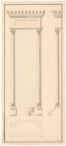 Mirror trumeau, front and side view with a cross-section below