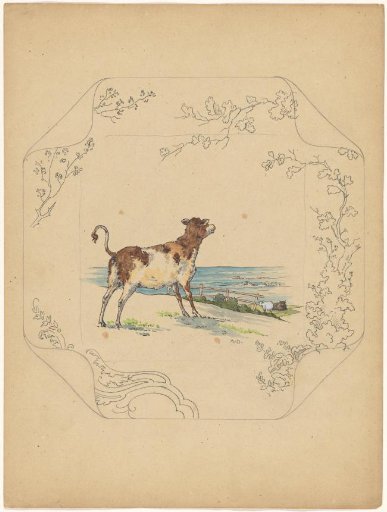 Design for a 'Square' model plate with cows by the sea