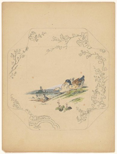 Design for a 'Square' model plate with six geese