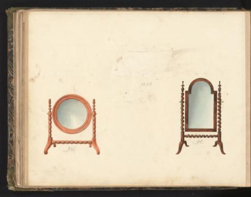 Design for a dressing mirror, a psyché mirror (and missing design for a music stand)