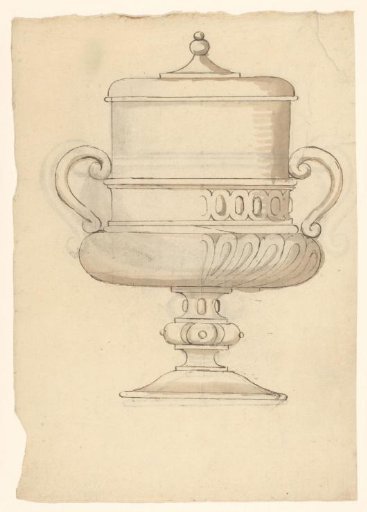 Sheet with an image on both sides of a covered goblet, probably of glass