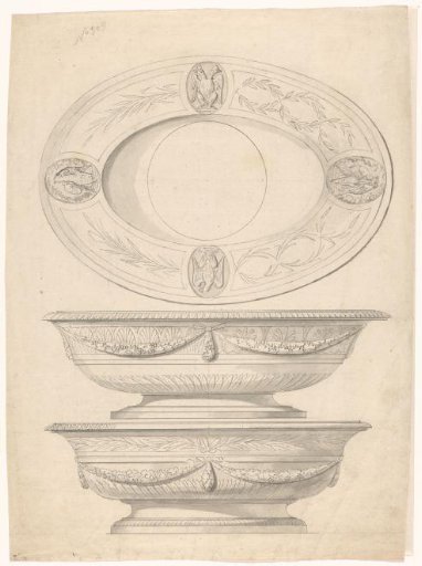 Design for a Baptismal Font, with a Top View and Two Variants of a Front View