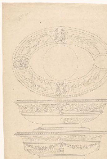 Design for a Baptismal Font, with a Top View and Two Variants of a Front View