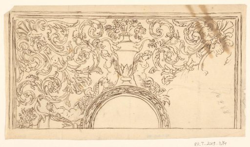 Design for a Decorative Panel, Possibly the Lid of a Box, with an Empty Round Medallion within a Laurel Wreath in the Center