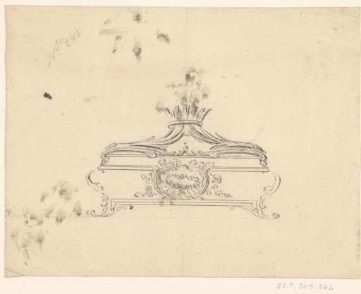 Design for a Box with a Lid Topped by Palm Branches Forming a Crown