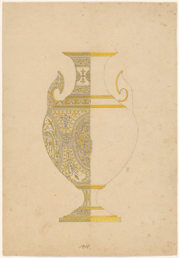 Damascened iron vase, of which only the left side is entirely filled
