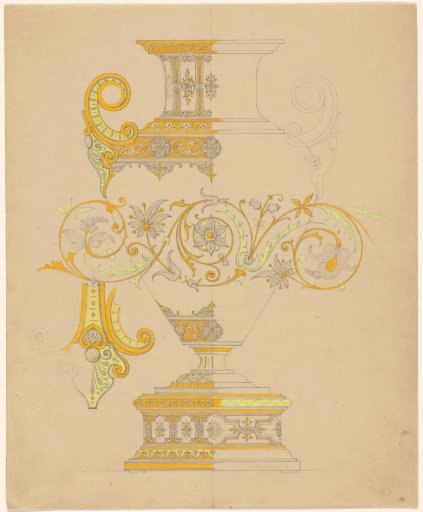 Damascened iron vase, of which only the left side is filled