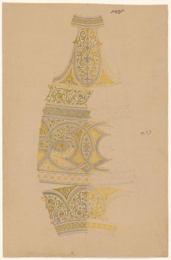Damascened iron vase, of which only the left side is entirely filled