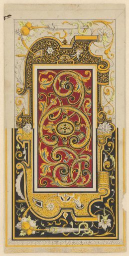 Damascened and enameled iron panel