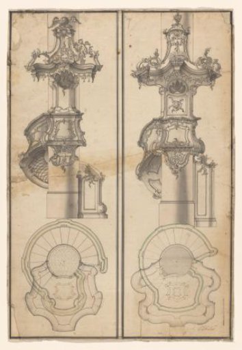 Two pulpits, with top views below