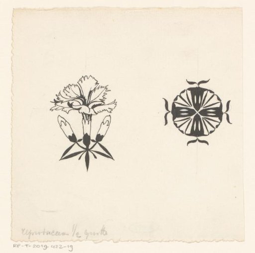 Flower with buds and a stylized floral ornament