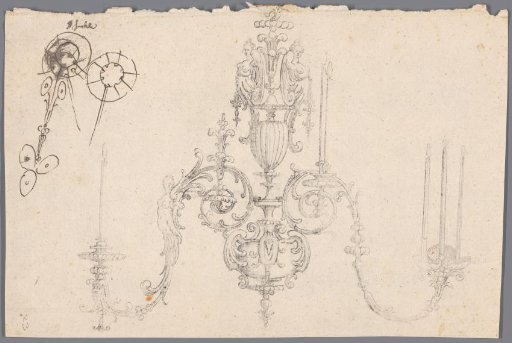 Print of a drawing of a chandelier