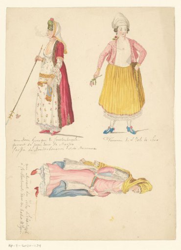 Woman smoking a pipe, woman with a flower, and maid from Istanbul