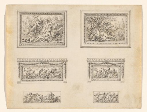 Design for a snuffbox, with figurative scenes for the top and bottom and all four sides