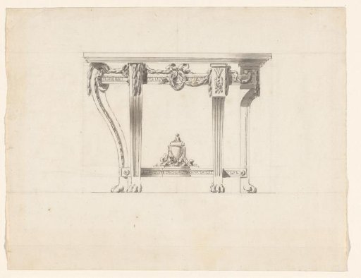 Design for a console table, with alternative solutions for the right and left halves