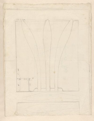 Design for a chair back with a side view of the chair in the lower left