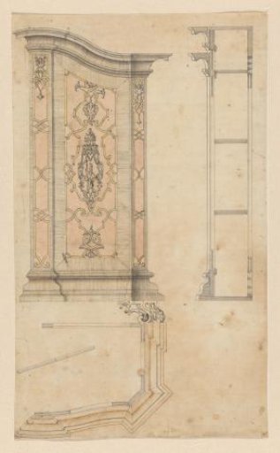 Design for a Cabinet with Marquetry of a Figure Under a Baldachin