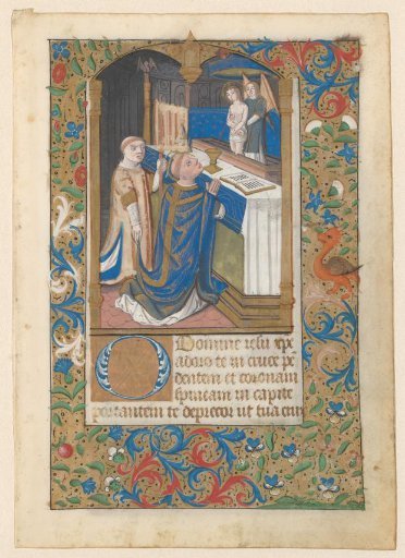 Leaf from a Book of Hours with full-page miniature of the Mass of Saint Gregory