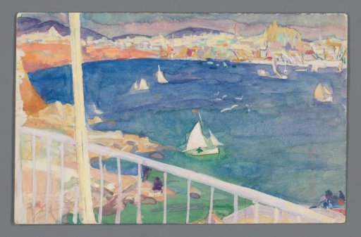 Postcard with a drawing of a bay on Mallorca