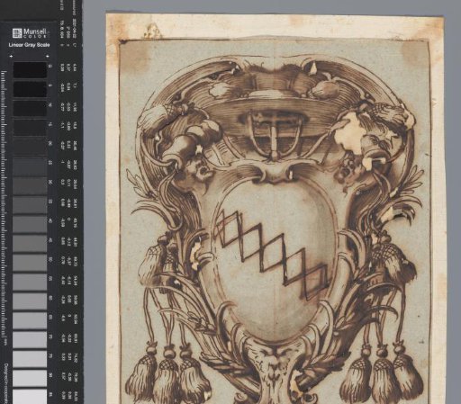 Design for a cartouche with a coat of arms under a cardinal's hat